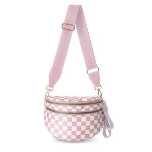 7389 Checkered Crossbody Bag Nylon Bum Bags Spacious Handbags Checkered